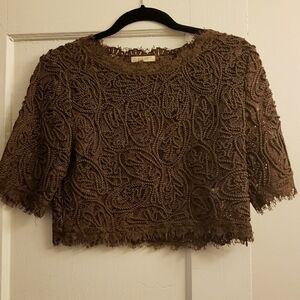 Brown Textured Crop Top